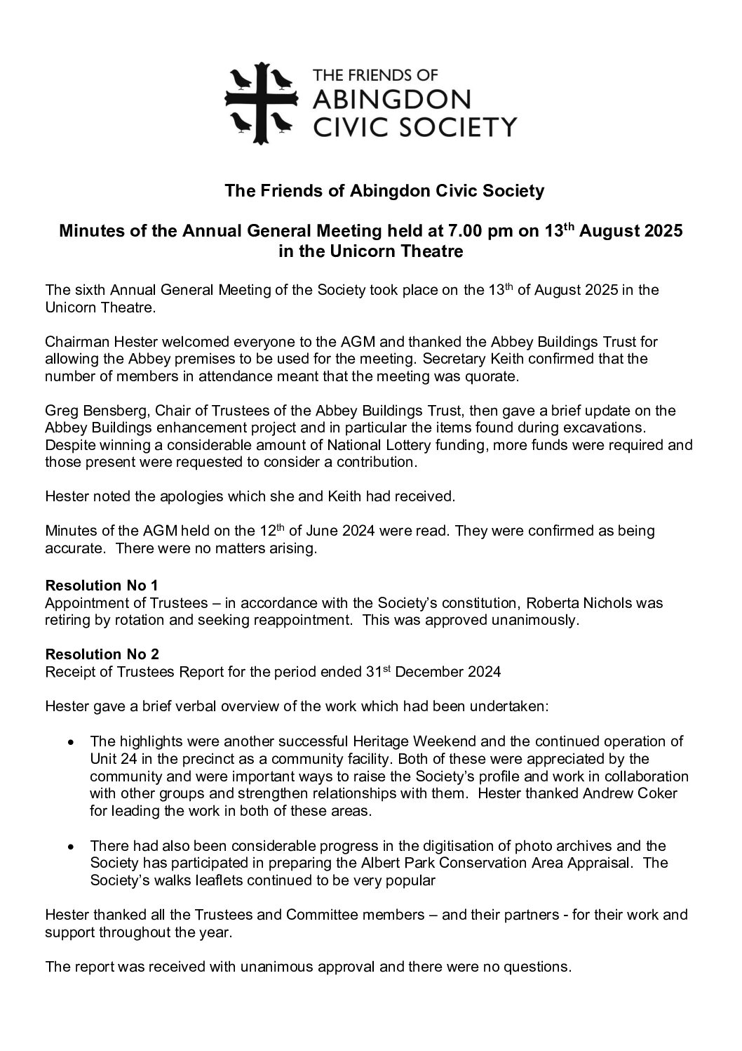2026 AGM - Minutes of 2025 AGM